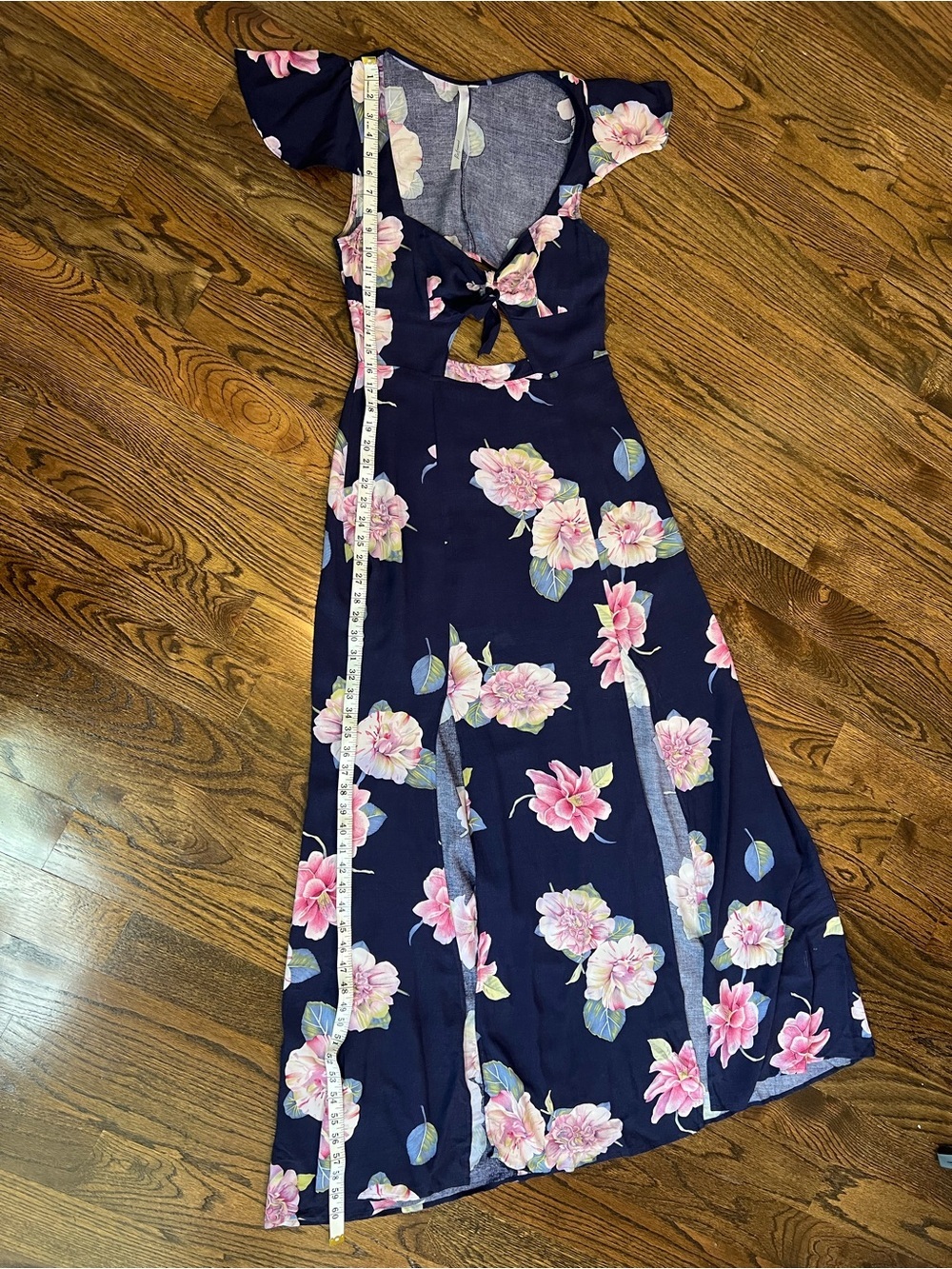 Reformation Navy Floral Tie-Front Maxi Dress with Pink Blooms - Picture 13 of 15